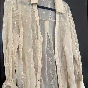 Zara Cream Sheer Button Down Shirt